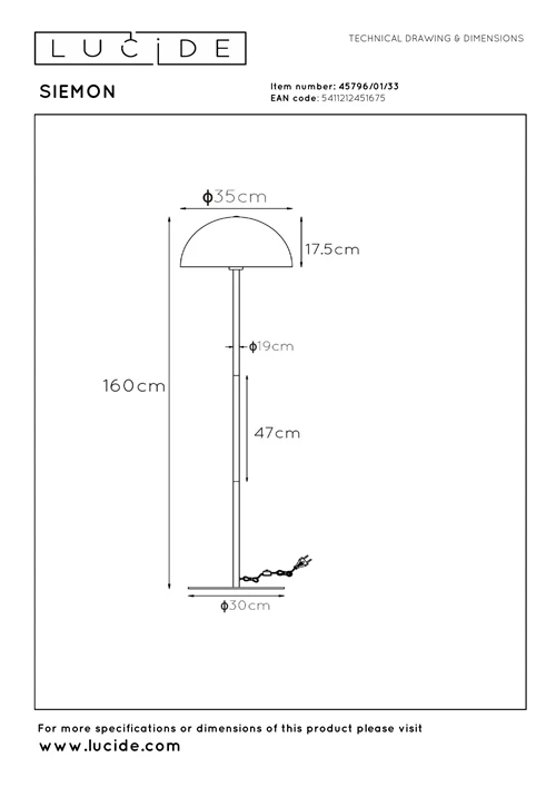 Lucide SIEMON - Floor lamp - Ø 35 cm - 1xE27 - Green - technical
